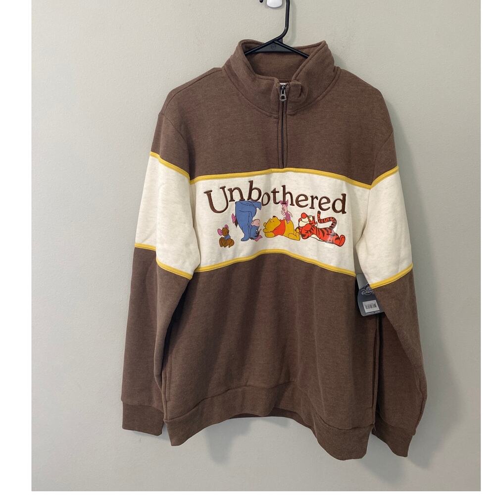 NWT Disney Parks Winnie the Pooh Unbothered Quarter Zip Pullover Size M